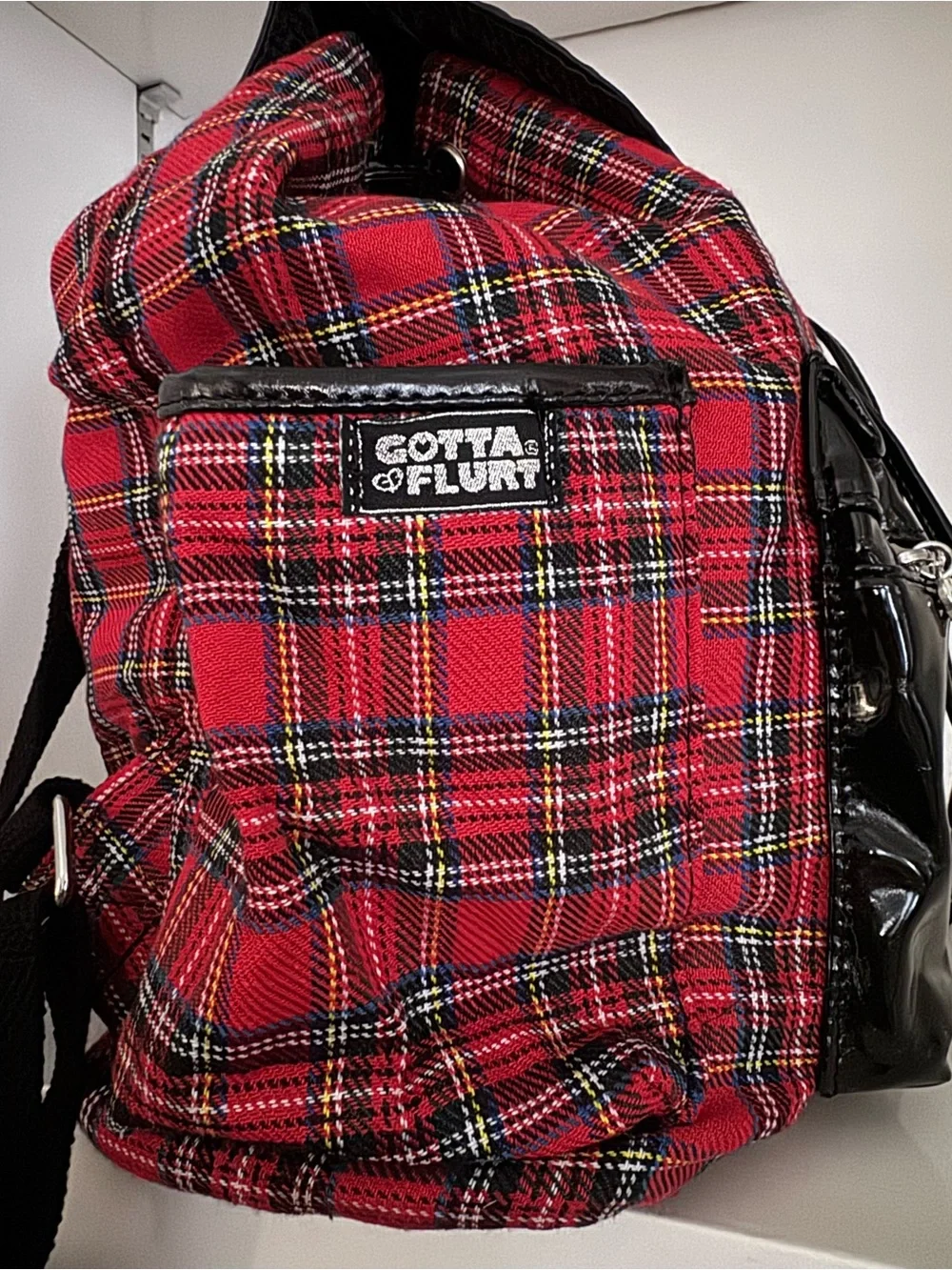 NWT Gotta Flurt Westwood Red Tartan Plaid Patent Mini Backpack Y2K Grunge